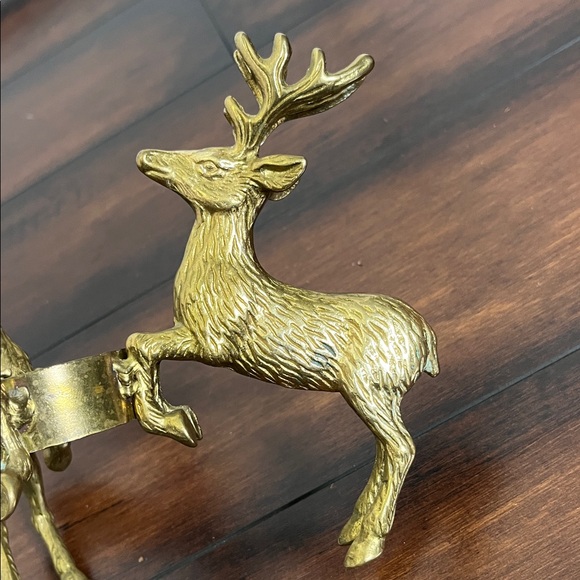 Vintage Mid Century Brass 3 Reindeer Pillar Candle Holder - Picture 6 of 12
